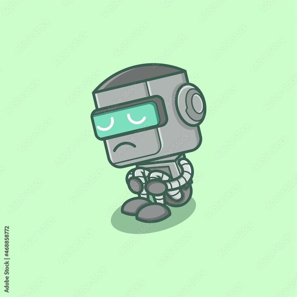 cute cartoon robot character is feeling sad. vector illustration for mascot logo or sticker