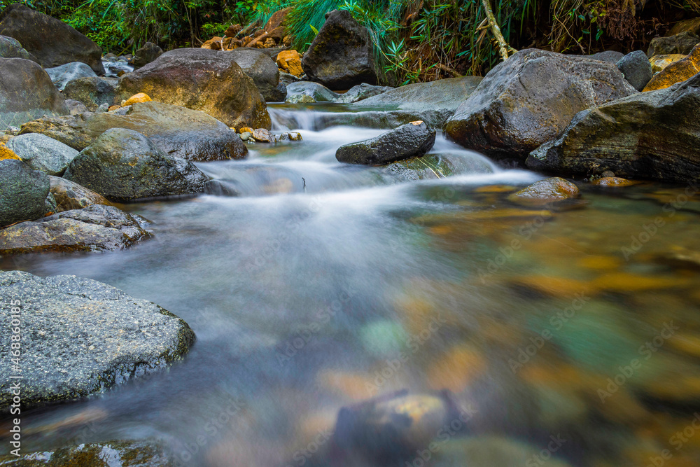 slow shutter speed of soft water and rocks river in jungle slow shutter speed of soft water and rocks river in jungle