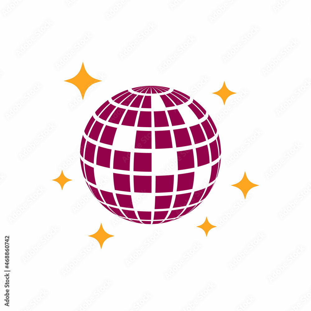 disco ball vector icon with sparkles for websites