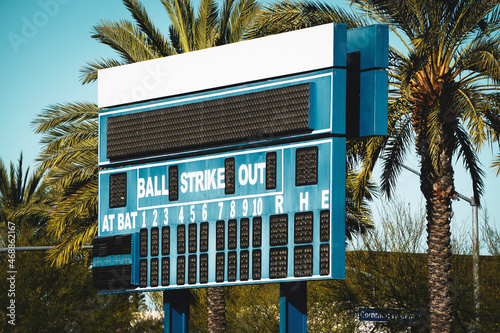 Photography Baseball scoreboard with palm trees