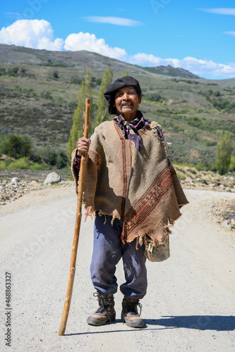 Shepherd of sheep in Neuquen, Argentina. photo