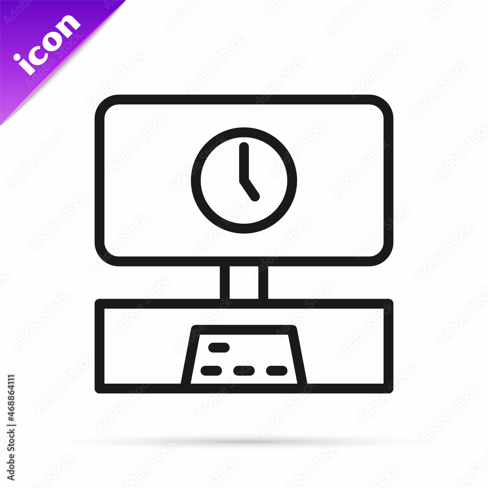 Black line Smart Tv time icon isolated on white background. Television sign. Vector Black line Smart Tv time icon isolated on white background. Television sign. Vector