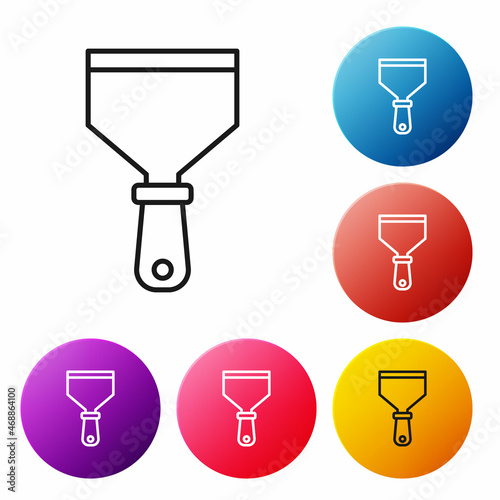 Black line Putty knife icon isolated on white background. Spatula repair tool. Spackling or paint instruments. Set icons colorful circle buttons. Vector