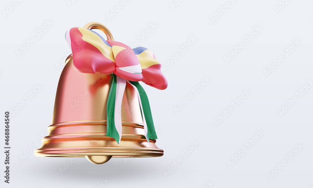 3d christmas bell Seychelles flag rendering left view 3d christmas bell Seychelles flag rendering left view
