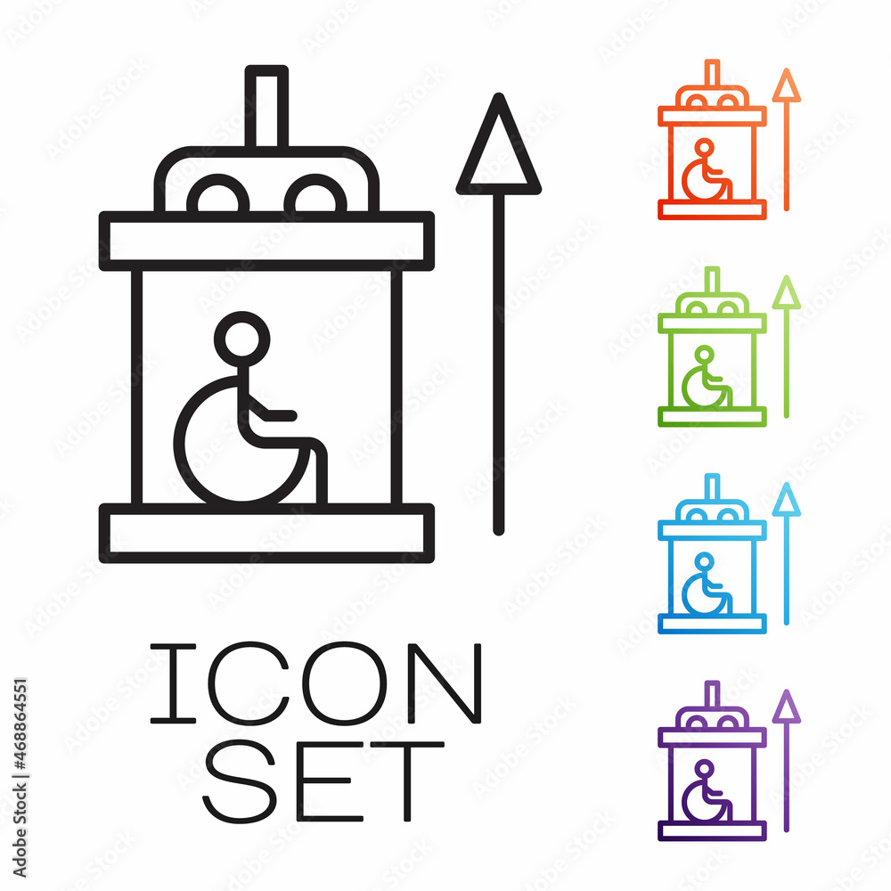 Black line Elevator for disabled icon isolated on white background. Set icons colorful. Vector