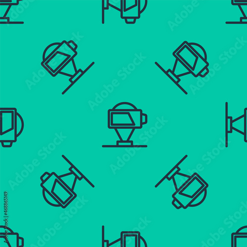 Blue line Battery charge level indicator icon isolated seamless pattern on green background. Vector © Oksana