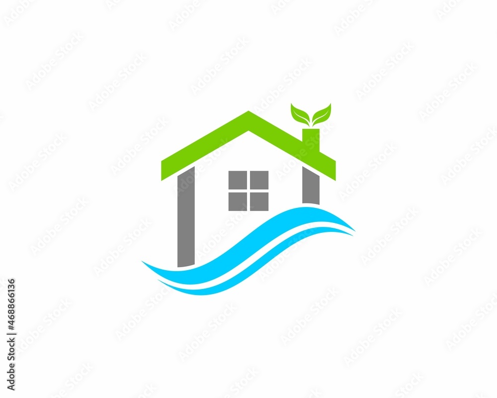 House and leaf on the blue waves House and leaf on the blue waves