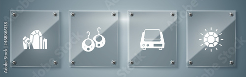Set Diamond, Electronic jewelry scales, Earrings and Gem stone. Square glass panels. Vector