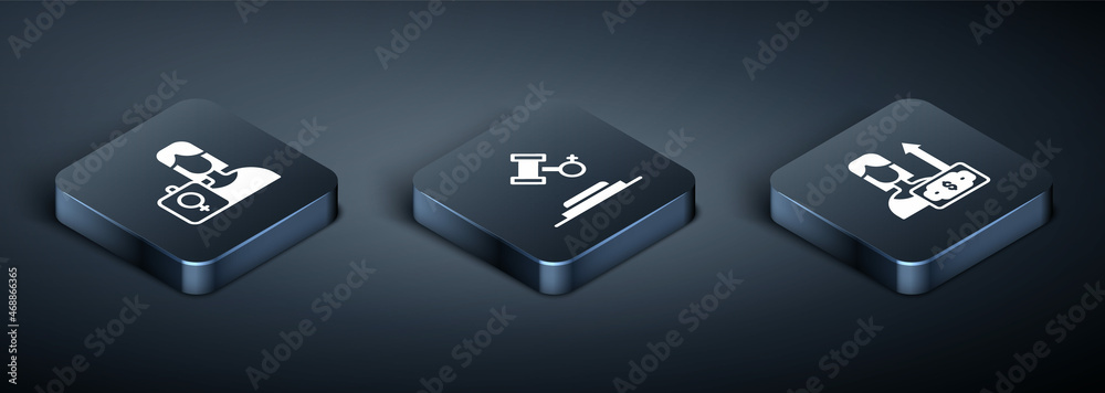 Set Isometric Feminist activist, Money growth woman and Female rights icon. Vector Set Isometric Feminist activist, Money growth woman and Female rights icon. Vector