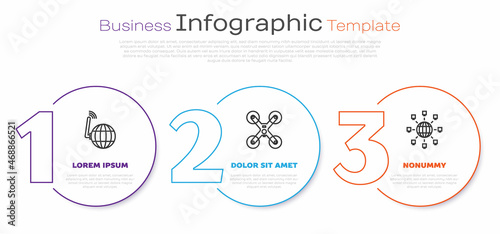 Set line Social network, Drone flying and Social network. Business infographic template. Vector