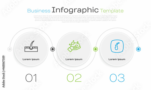 Set line Human hair follicle, Shaving foam on hand and . Business infographic template. Vector