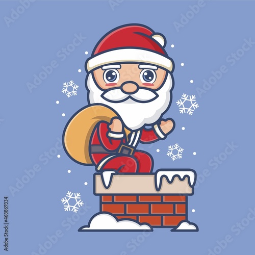 cute cartoon santa claus in christmas chimney. vector illustration for mascot logo or sticker