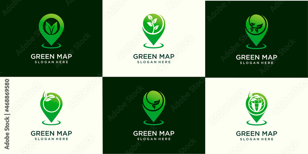 Set of Pin map leaf sprout agriculture logo design template vector Set of Pin map leaf sprout agriculture logo design template vector