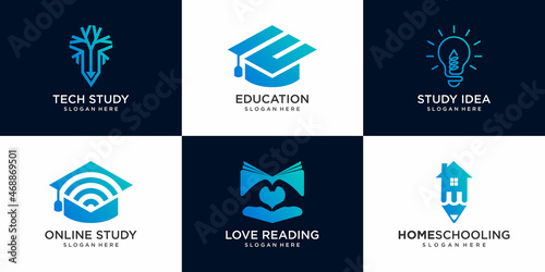 set of University, Academy, School,education and Course logo design template
