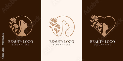 set of queen Beauty woman logo. SPA,Hairdressing girl Logotype concept icon linear style