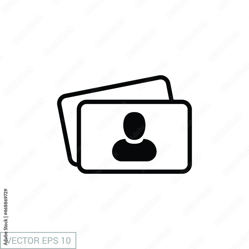 Business card vector icon. Company, management, name, blank account symbol. Man pictogram silhouette. Graphic design isolated on white background. EPS 10