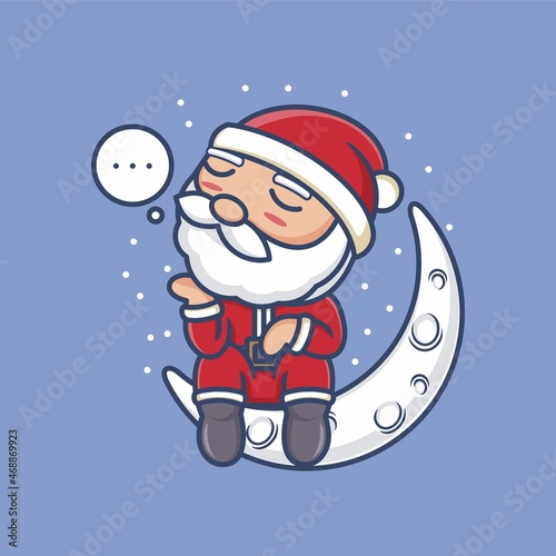 cute cartoon santa claus sitting daydreaming. vector illustration for mascot logo or sticker