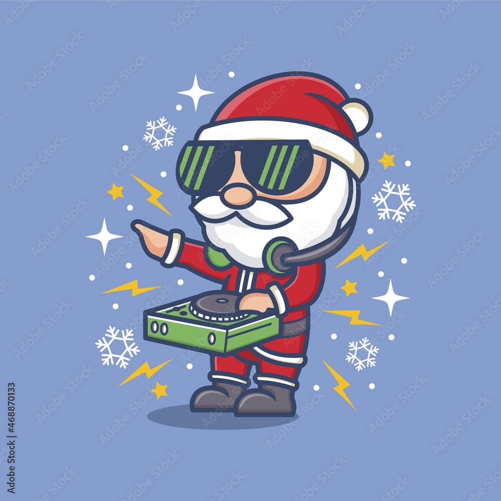 cute cartoon santa claus being christmas dj. vector illustration for mascot  logo or sticker Stock Vector | Adobe Stock