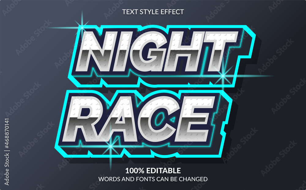 Editable text effect,  Night race  text style