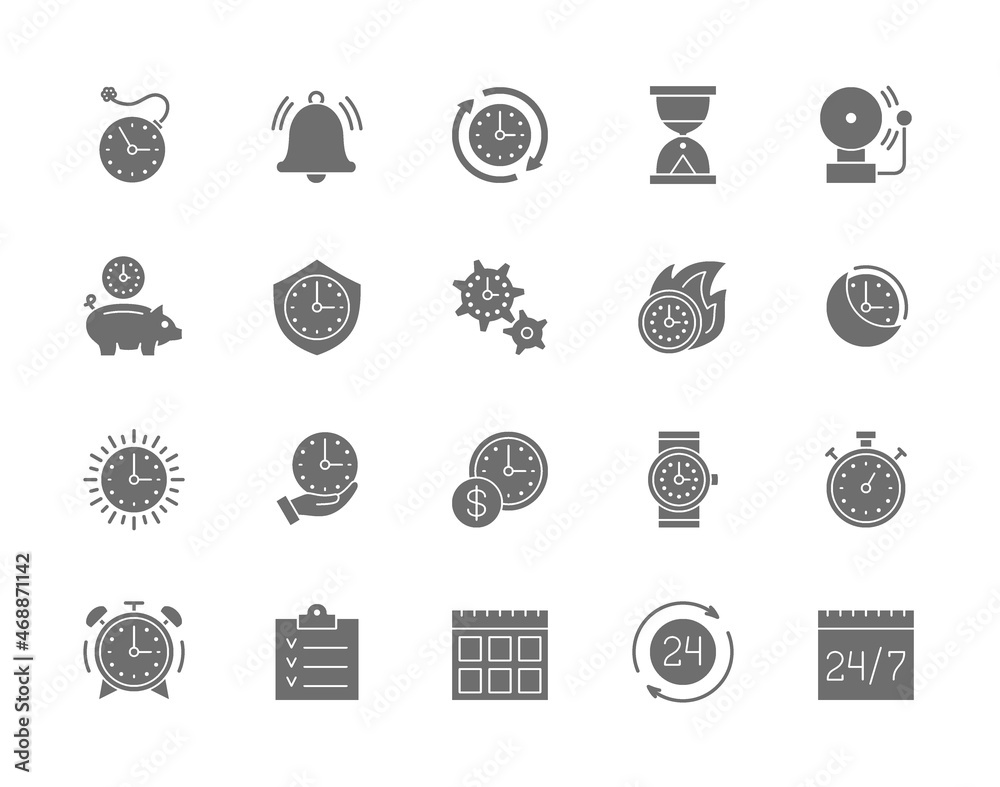 Set of Time Management Grey Icons. Calendar, Schedule, Checklist, Timer and more Set of Time Management Grey Icons. Calendar, Schedule, Checklist, Timer and more