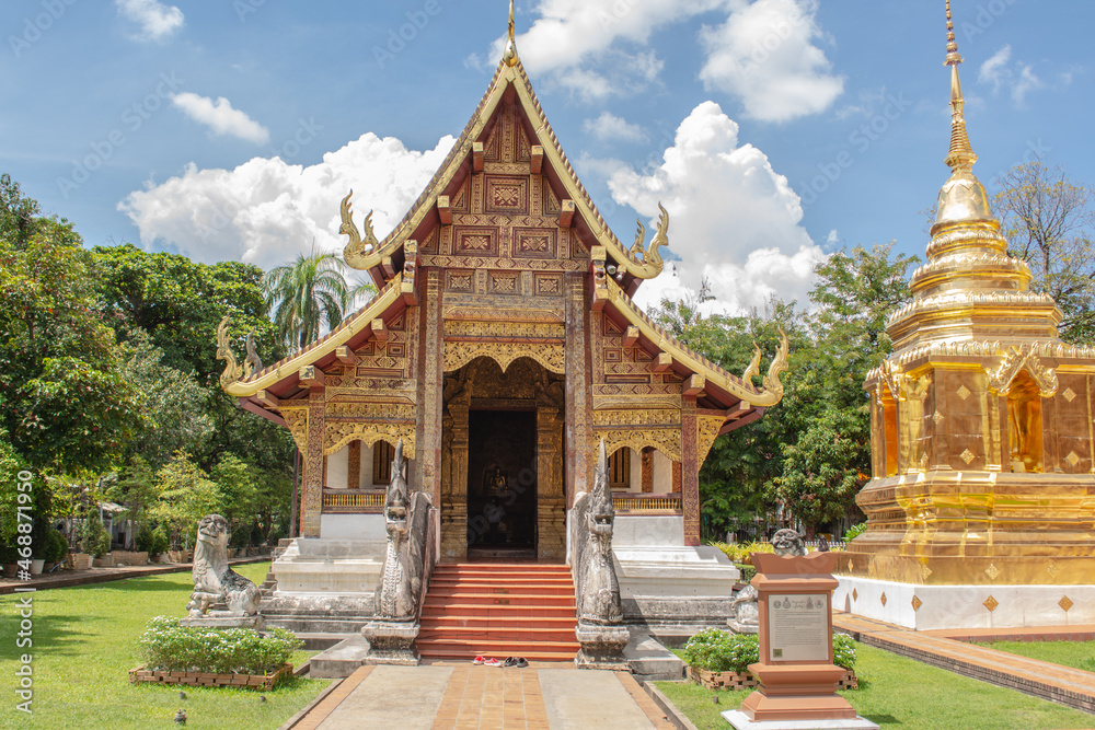 Within Wat Phra Singh is a Buddhist temple or Wat in Thai in Chiang Mai province northern of Thailand. Within Wat Phra Singh is a Buddhist temple or Wat in Thai in Chiang Mai province northern of Thailand.