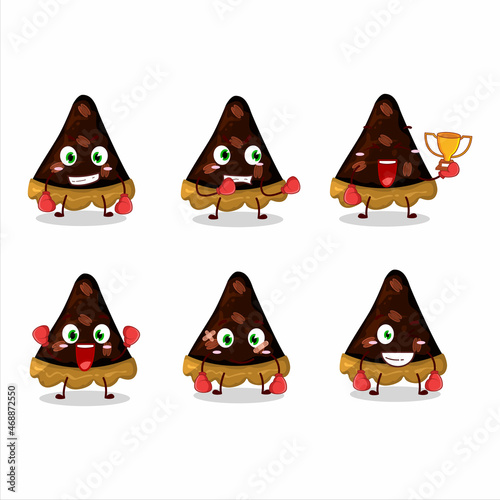 A sporty slice of pecan pie boxing athlete cartoon mascot design