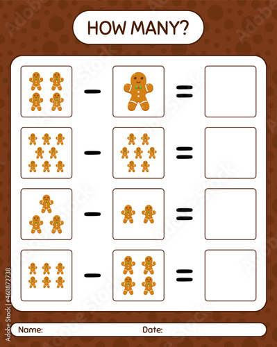 How many counting game with gingerbread cookie. worksheet for preschool kids, kids activity sheet
