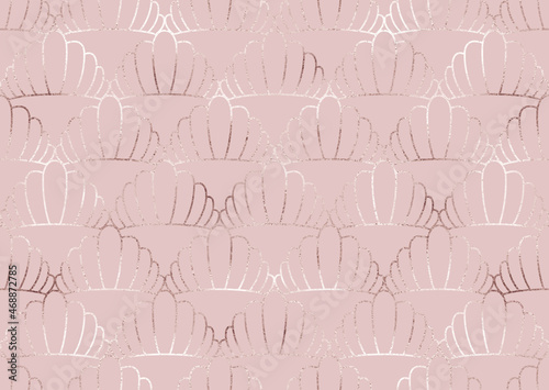 Art deco seamless pattern with rose gold geometric shapes.