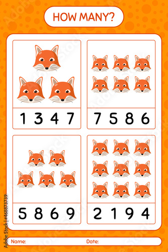 How many counting game with red fox. worksheet for preschool kids, kids activity sheet