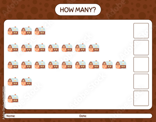 How many counting game with house. worksheet for preschool kids, kids activity sheet