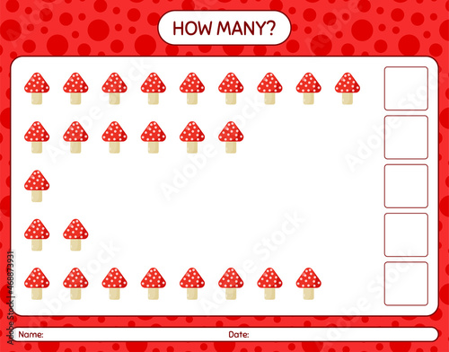How many counting game with mushroom. worksheet for preschool kids, kids activity sheet