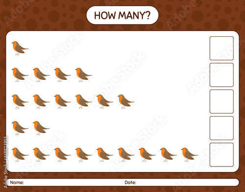 How many counting game with robin bird. worksheet for preschool kids, kids activity sheet