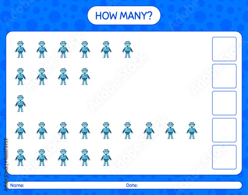 How many counting game with robot toy. worksheet for preschool kids, kids activity sheet