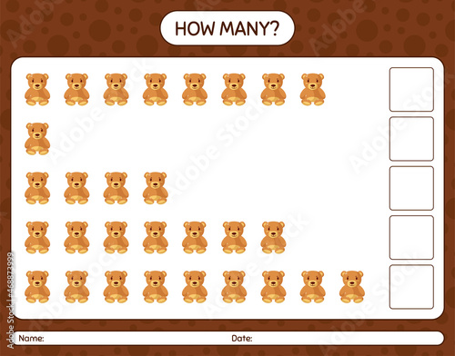 How many counting game with teddy bear. worksheet for preschool kids, kids activity sheet