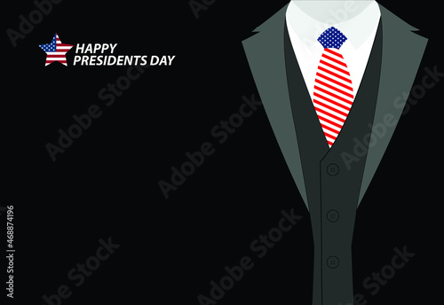 Happy president day template with suit and American flag tie