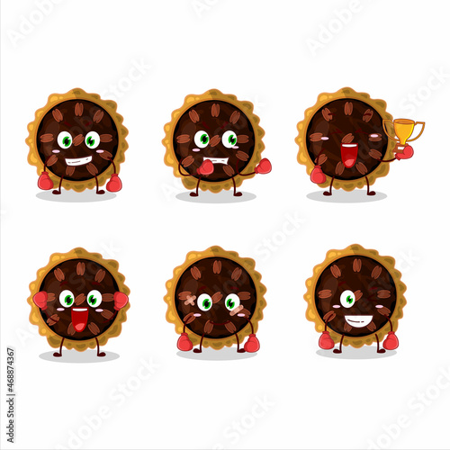 A sporty pecan pie boxing athlete cartoon mascot design