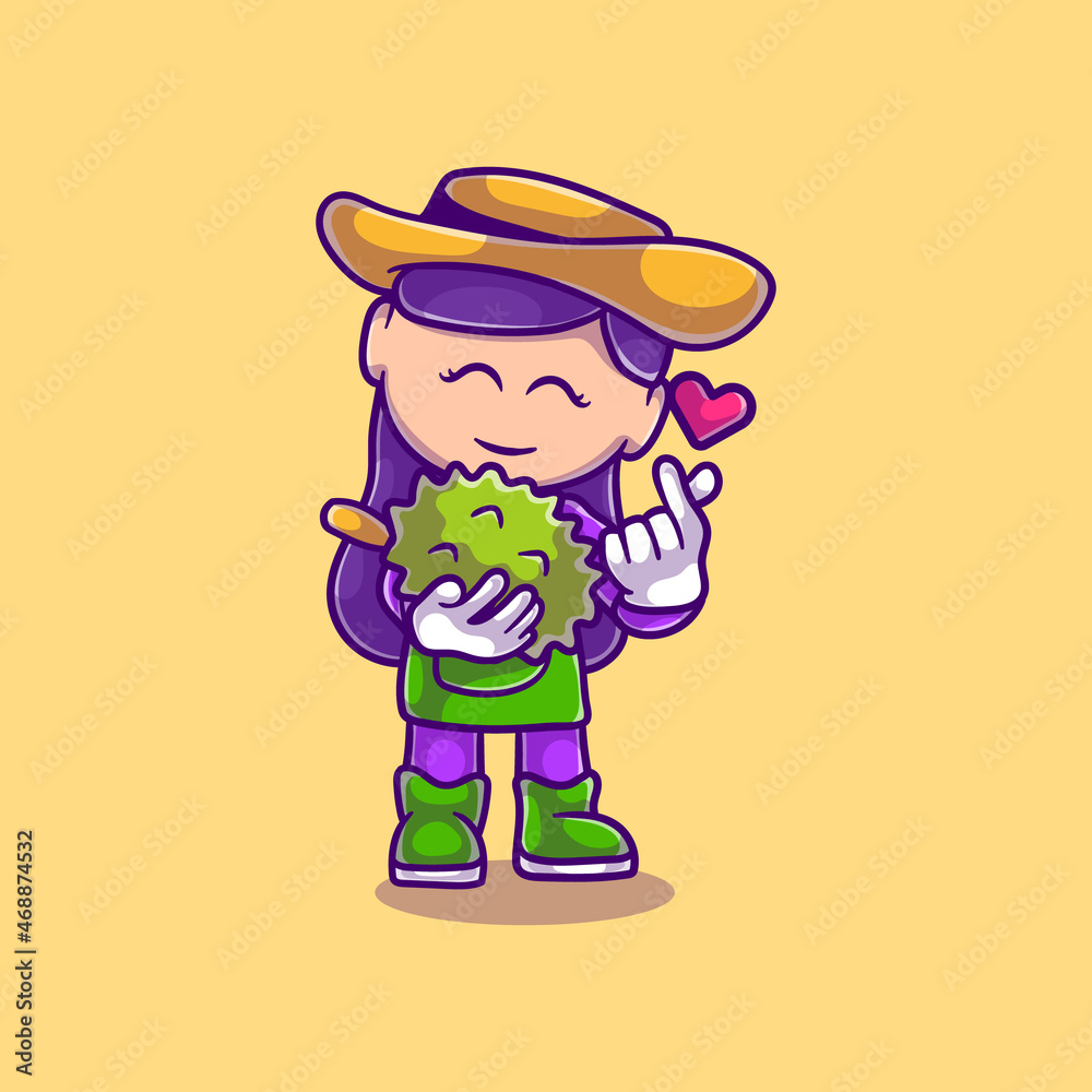 cute durian farmer girl illustration