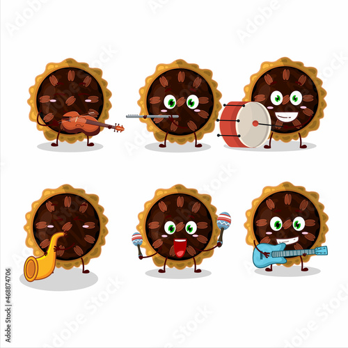 Cartoon character of pecan pie playing some musical instruments