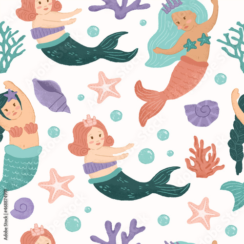 Cute mermaid seamless pattern