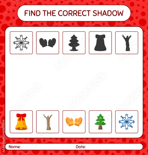 Find the correct shadows game with christmas icon. worksheet for preschool kids  kids activity sheet