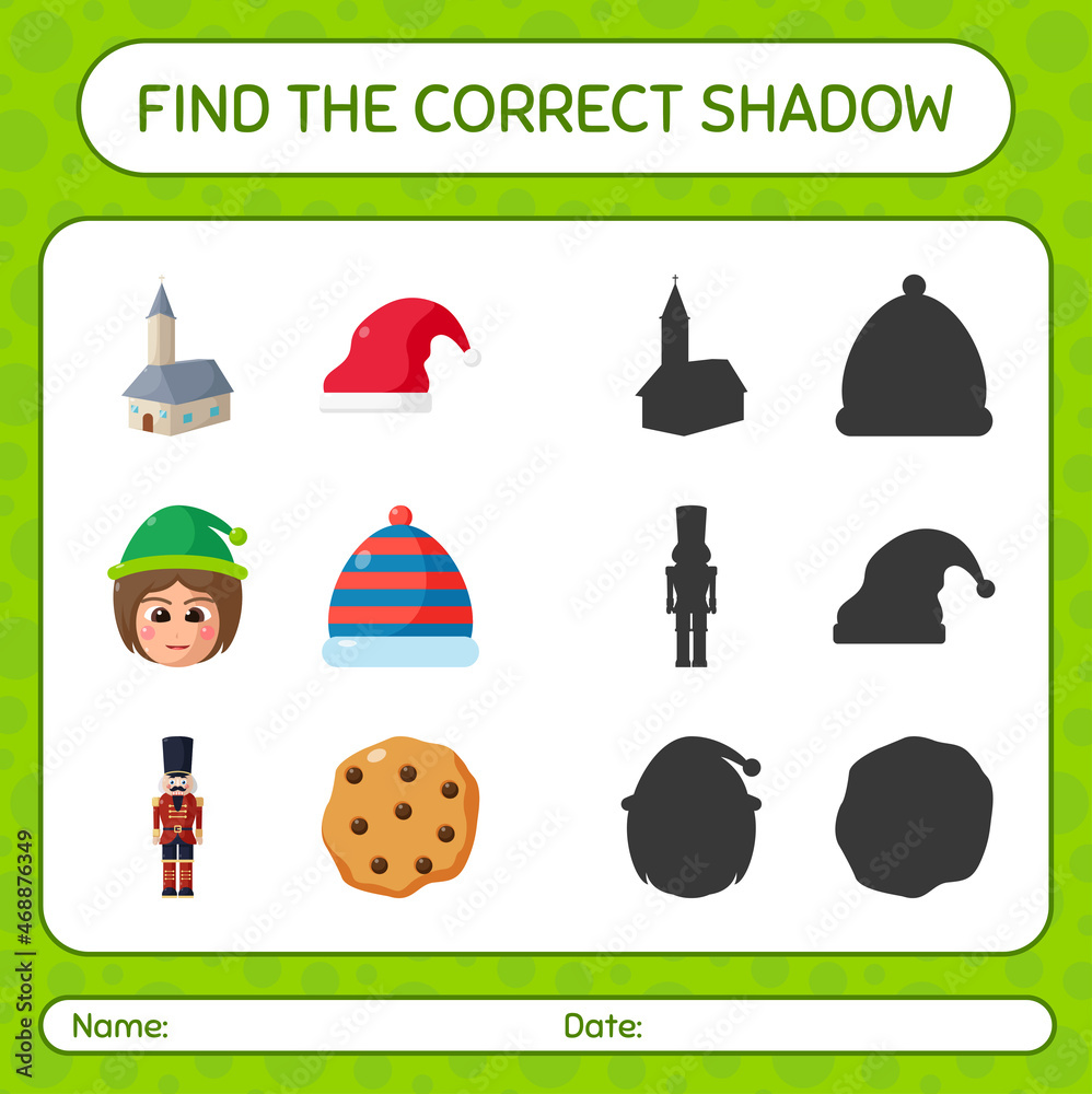 Find the correct shadows game with christmas icon. worksheet for preschool kids, kids activity sheet Find the correct shadows game with christmas icon. worksheet for preschool kids, kids activity sheet