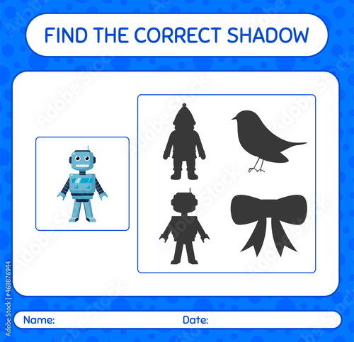 Find the correct shadows game with robot toy. worksheet for preschool kids, kids activity sheet