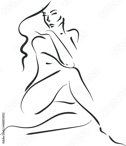 profile of a girl contour drawing lineart. logo beauty salon. vector illustration isolated white background. empty space for text. lettering the words beauty.