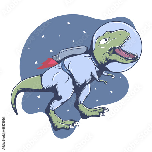 green dinosaur wearing astronaut suit dreams of flying into space