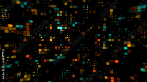 Mosaic Squares and Dots Technology background. Technological Abstract Motion blur and Bright Square or Pixel Texture in Various Sizes. Futuristic backgrounds 