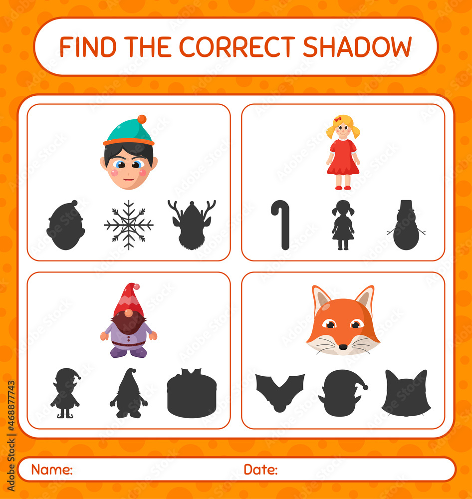 Fototapeta premium Find the correct shadows game with christmas icon. worksheet for preschool kids, kids activity sheet
