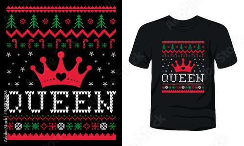 "Queen" ugly Christmas sweater design.