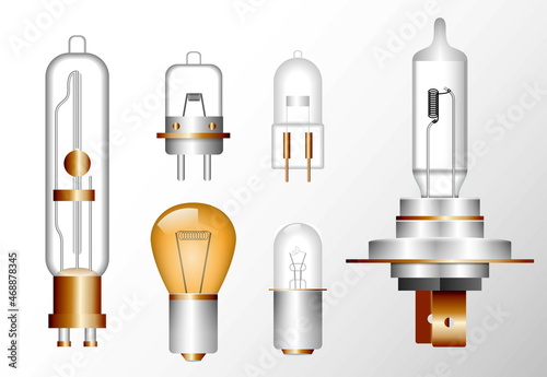 realistic car bulbs isolated, automotive part bulbs motorcycle, detailed bulbs car. eps format photo