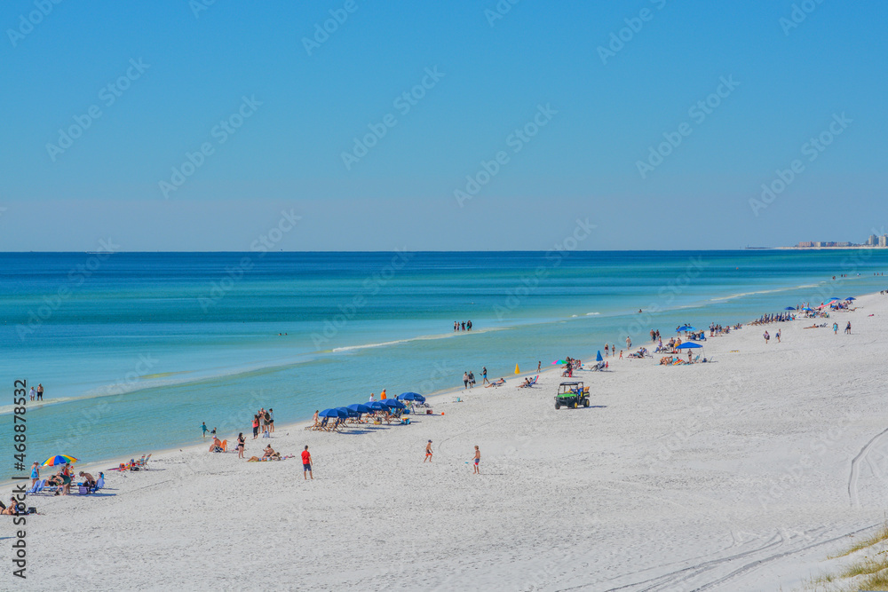 Beautiful white sand beach of Miramar Beach on the Gulf of Mexico in South Walton, Florida Beautiful white sand beach of Miramar Beach on the Gulf of Mexico in South Walton, Florida