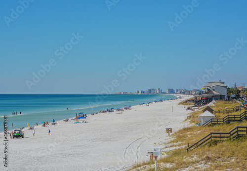 Beautiful  white sand beach of Miramar Beach on the Gulf of Mexico in South Walton, Florida photo